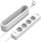 4 Prises Multiprise Avec Usb C, Rallonge Multiprise 10M, 7 En 1 Multiprise Avec Interrupteur, 3600W Prise Multiple De Distribution Murale, Blanc Multiprise Bureau, Prise Multiple Avec Usb