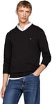 Tommy Hilfiger Men’s V-Neck Essential Cotton Jumper, Black (Black), M