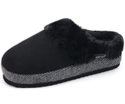 ONCAI Chaussons Femme Pantoufles à Semelle de Tapis de Yoga Moussée Confortable Chaud Fausse Fourrure en Poils Hirsutes Suède Semelle en Caoutchouc Hiver Intérieur/Extérieur Noir Dimensions 40