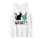 Funny Cat What Santa Black Cat Pushing Christmas Tree Tank Top