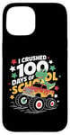 iPhone 15 100 Days Of School t rex riding Monster Truck for Boys Kids Case