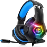 Casque Gaming Pour Ps5 Pc Ps4, Casque Gamer Pour Micro Rgb 7 Couleurs Transducteurs 50mm Stéréo Basse Micro Anti-Bruit Réglable Compatible Avec Switch Xbox Series X & S-Bleu Nior