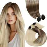 LaaVoo Extension Cheveux Naturel Keratine Blonde Balayage Extension Keratine Cheveux Naturel Brun Clair Ombre à Blond Platine 50cm/50g 1g/s Extension Cheveux Humain Keratine Remy #8/59