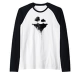 Surreal Floating Island Shirt - Dark Forest and Tree Art Raglan Baseball Tee