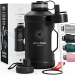 BeMaxx Gourde en acier inoxydable ACTIVE FLASK + paille (3 couvercles) | Grande bouteille de sport 2,2 litres / 2l XL sans BPA antifuite gazéifiée, Pour les Sportifs & Entrainement en Plein Air