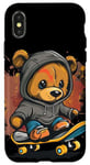 Coque pour iPhone X/XS Ours en peluche amusant avec pull et skateboard