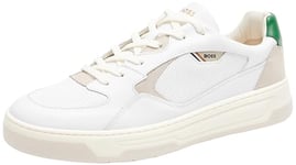 BOSS Mens Baltimore Tenn Layered-Upper Trainers in Mixed Leather Size 6 Natural