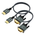 Câbles Hdmi Vers Vga 1M Lot De 2, Coque Alliage D'Aluminium Tressé Plaqué Hdmi Vga Compatible 1080P/60Hz Pour Ordinateur Bureau, Ordinateur Portable, Pc, Moniteur (2 Pièces)[CAB131454]