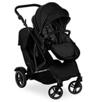 hauck Poussette Double Duett 4 - Tandem pour 2 Enfants Jusqu'à 36 kg - Couvre-Jambes, Habillage Pluie Inclus, Siège Convertible en Nacelle - Noir