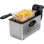 Clatronic FR 3586 Friteuse en acier inoxydable 2,5L Parfait pour les frites et les nuggets, faible odeur de friture, chauffage rapide Thermostat réglable en continu, Inox