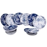 Service d'assiettes 18 pièces en porcelaine, 6 assiettes en 2 couleurs différentes Forest Leaf Blue