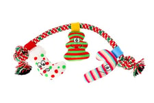 Dingo Jouet pour Chien en Corde avec 3 Chaussettes en Peluche et Couineur, Cadeau de Noël Amusant pour l'Entraînement, la Corde à Tirer, 34 cm de Long, Multicolore 17478