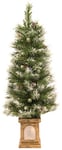 WeRChristmas 4 ft Pre-Lit Scandinavian Blue Spruce Christmas Tree with Timer Controlled Warm White LED Lights Pine Cones and Berries in a Gold Resin Pot