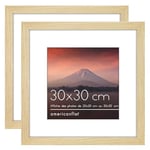 Americanflat Cadre Photo 30x30 cm en Chêne Naturel - Cadre Photo 20x20 cm avec Passe-partout et 30x30 cm sans Passe-partout - Verre Résistant aux Chocs, Matériel de Montage sur Mur - Lot de 2