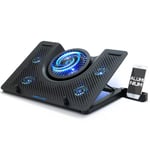 EMPIRE GAMING - Turboost Aluminium Refroidisseur a air PC Ordinateur Portable Gamer - 5 Ventilateurs - Support 12 à 17 Pouces - 5 Hauteurs – Rétroéclairage LED Bleu