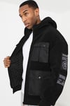 Brave Soul Mens Black 'Saga' Teddy Cargo Style Jacket - Size Medium