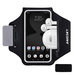 HAISSKY Running Armband with Earbuds Bag Sports Phone Armband for iPhone 14 Pro/13 Pro/12/12 Pro/11/11 Pro/XS/XR/X/8 Plus Sports Phone Holder Case with Anti-Fall Buckle for Phones Up to 6.4"