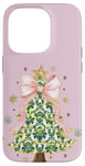 Coque pour iPhone 14 Pro Noeud en ruban rose coquette vert sapin de Noël Preppy Holiday