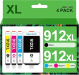 912XL Pack de 4 Cartouche d'encre Remplacement pour HP 912 912XL pour HP OfficeJet 8012 8010 8014 8015 pour OfficeJet Pro 8025 8024 8023 8020 8022(Noir,Cyan,Magenta,Jaune,4-Pack)(Q139)