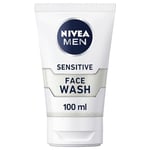 NIVEA MEN Sensitive Face Wash with Zero Percent Alcohol Pack of 6 (6 x 100 ml), Men's Face Wash with Vitamin E, Especially for Sensitive Skin, Men's Skin Care Essentials