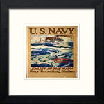 Lumartos, Vintage Poster US Navy Help Your Country! Enlist In The Navy Contemporary Home Decor Wall Art Print, Black Wood Frame, 10 x 10 Inches