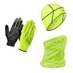 GripGrab Coffret Cadeau Hi-Vis Cycling Essentials 3 Pièces Haute Visibilité Gants Tactiles Bonnet Cache-Cou Thermiques, jaune fluo, taille S