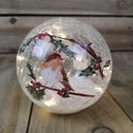 Festive 15cm Battery Operated Indoor Christmas LED Lit Crackle Effect Robin Ball