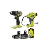 Perceuse-visseuse à percussion RYOBI 18V One+ Brushless - Batteries 2,0 et 4,0Ah - Chargeur - Compresseur OFFERT