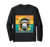 Monkey headphones music cassette vintage urban colorful Long Sleeve T-Shirt