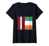 Womens Latvia Ireland Flag Design Pride Latvian Irish Roots V-Neck T-Shirt