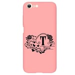 Coque rose Iphone 7 8 et SE 2020 et 2022 prenom coeur fleur