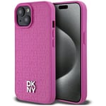 DKNY Leather Monochrome Design w Metal Logo Magsafe Case for iPhone 15 - Pink