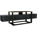 Meuble tv Noir et Or, Design Élégant avec Nombreux Rangements, 160x49,8x46,1 cm, Pour Salon de Luxe ou Bureau