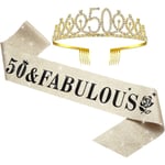 WILLBOND 50-årsdag Sash och Tiara Set för 50-årsdag, 50 & Fabulous Sash och Krona Festdekorationer (Guld)