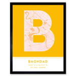 Baghdad Iraq City Map Modern Typography Stylish Letter Framed Word Wall Art Print Poster for Home Décor