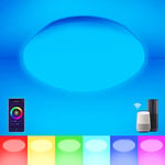 ANTELA Plafonnier LED 20W 2000LM Compatible avec Google Home et Alexa, Lampe de Plafond Moderne 2700K-6500K RGB Dimmable en Luminosité et Couleur pour Chambre Salon Couloir Salle à Manger(Φ26cm)