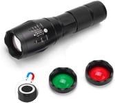 Lampe Torche Multicolore avec Filtre Vert Rouge, Torche Rouge Vert Blanc 1000 lumens Lampe de Poche Puissante avec Aimant Tricolore Lampe de Signal avec Zoom de Vision Nocturne Chasse Lecture