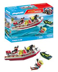 Playmobil 71464 Bateau de Pompier et Scooter des Mers - Action Hereos - avec Deux Personnages, Un Chien, Un Jet Ski, Un Bateau de Pompiers Flottant et des Accessoires - Ville & Métiers - Dès 4 Ans