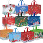 Grand Sacs Cadeau de Noël, 32 x 25 x 17cm, Sac de Cadeaux Noël en Non Tissé, Pochette Fourre-tout de Noel avec Poignées, Sacs à Courses Réutilisables