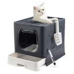 Pawsayes Cat Litter Tray Litter box with Lid for Medium and Small Cats, Foldable Top Entry Kitten Litter Box with Drawer Pan and Scoop