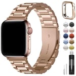 Fullmosa Rose Gold Apple Watch Straps 49mm 45mm 44mm 42mm Stainless Steel Replacement Band Compatible with iWatch Series Ultra 9 8 7 6 SE 5 4 3 2 1 Strap with Protective Case