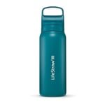 LifeStraw Go Series — Insulated Stainless Steel Water Filter Bottle for Travel and Everyday Use Removes Bacteria, Parasites and Microplastics, Improves Taste, 24oz Laguna Teal