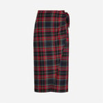 Plaid Wool-Blend Wrap Skirt - Red Black Multi Plaid