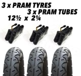 3 x Pram Tyres & 3x Tubes 12 1/2 X 2 1/4 Slick Micralite Mama & Papas 03 Quinny