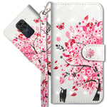 MRSTER Xiaomi Redmi Note 9 Case Wallet Folio Flip Premium PU Leather Cover with Wrist Strap 3D Creative Painted Design Full-Body Protective Cover for Xiaomi Redmi Note 9. YX 3D Tree Cat