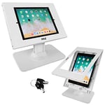 Pyle Anti Theft Tablet Security Stand - Table Mount Desktop Ipad Kiosk Stand w/Lock and Key Mechanism, 90° Rotate 75° Tilt - iPad, iPad Air, iPad Pro, Samsung Galaxy Tab A (2022) PSPADLK18, White