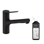 Robinet de cuisine avec douchette HANSGROHE Zesis M33 150 2 jets noir mat + nettoyant Briochin