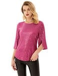 Femme Blouse à Paillettes Couple Ample Col Rond Manches 3/4 Tops Élégant Chic pour Soirée Rose Rouge à Sequins L