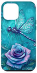 Coque pour iPhone 15 Pro Max Jolie rose turquoise et libellule avec étoiles libellules