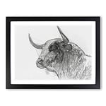 Stone Statue Of A Bull In Abstract Modern Art Framed Wall Art Print, Ready to Hang Picture for Living Room Bedroom Home Office Décor, Black A2 (64 x 46 cm)